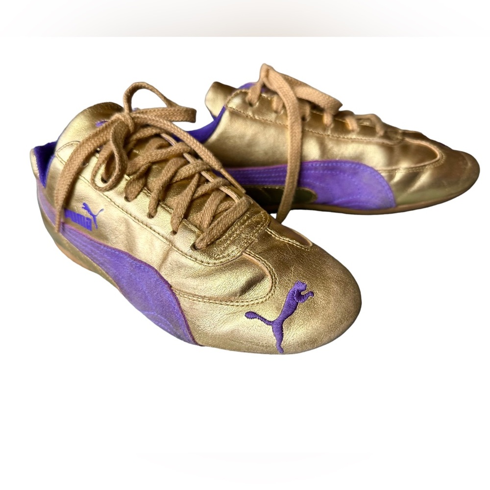 Rare Puma Speed Cat Sneakers Metallic Gold Prism Violet Leather Size 8